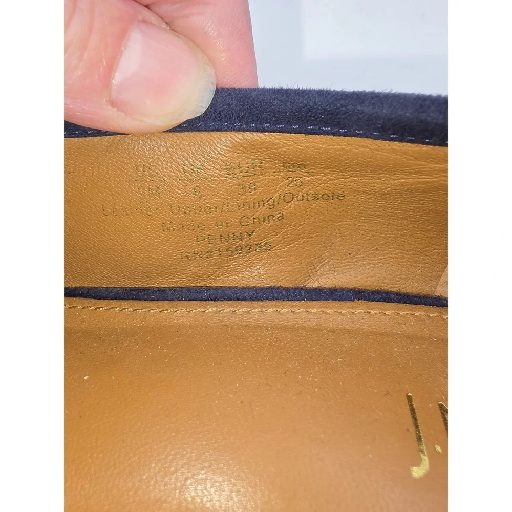 J. McLaughlin Navy Suede Kiltie Loafers with Bamboo Bit Detail Size 9